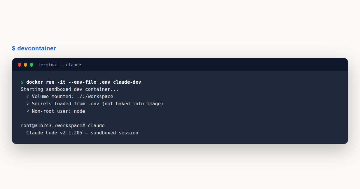 claude code docker sandboxed dev guide