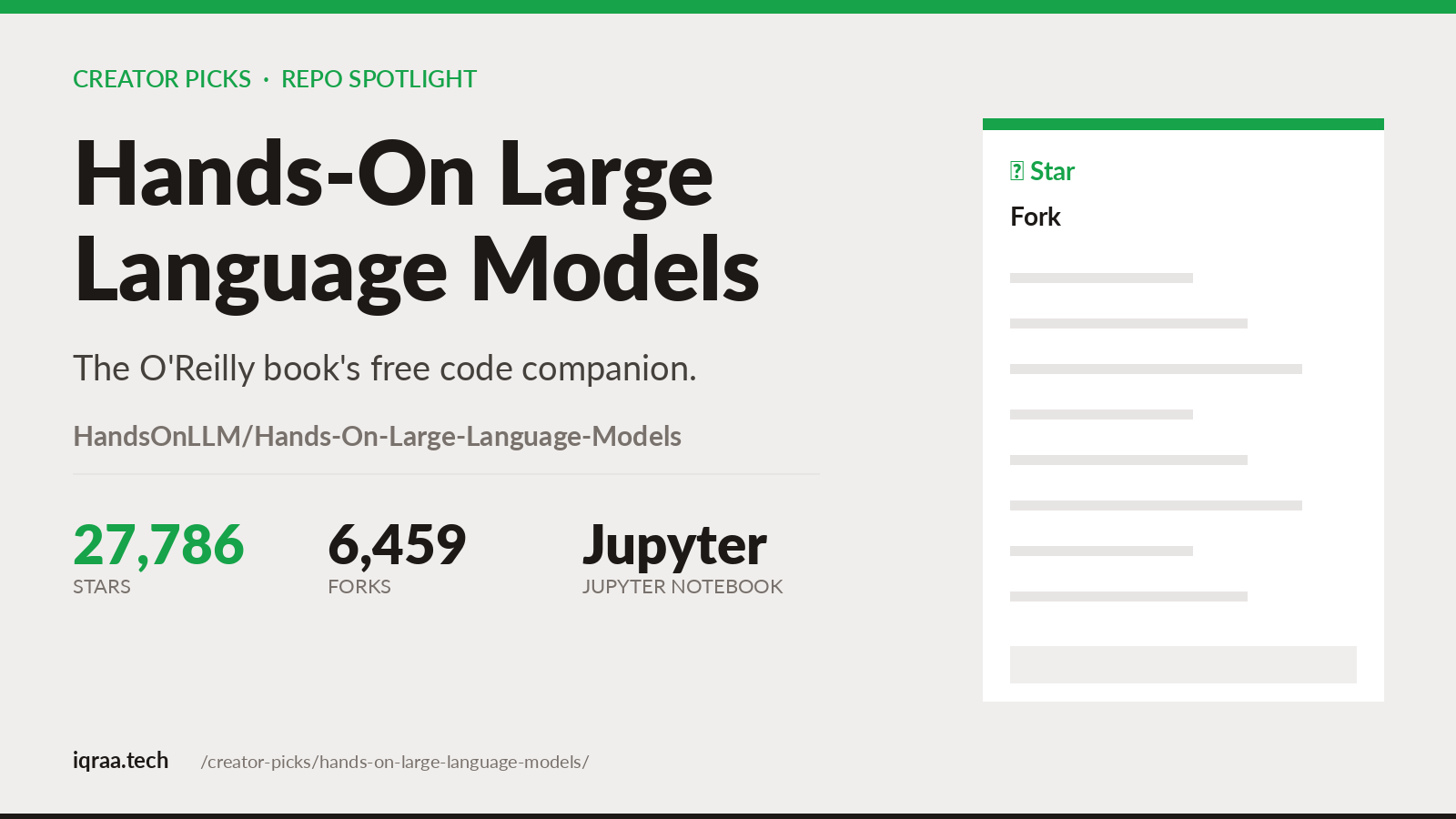 Hands-On Large Language Models, code companion to the O'Reilly book, 27,786 stars on GitHub