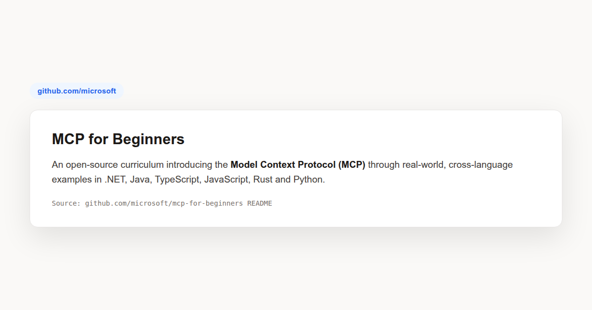 mcp-for-beginners Microsoft Model Context Protocol curriculum