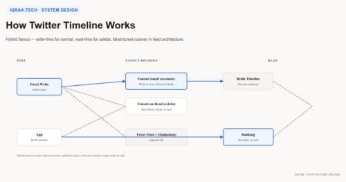 How Twitter timeline works architecture diagram with hybrid fanout