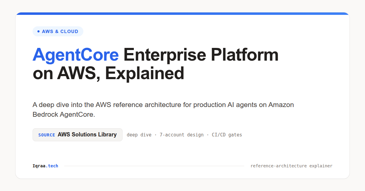 Deep dive into the AWS Guidance for Enterprise Agentic AI Platform, a deploy-ready reference architecture on Amazon Bedrock AgentCore.