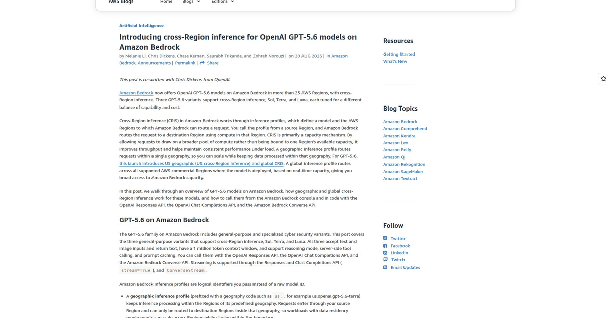 GPT-5.6 on Amazon Bedrock announcement on the AWS Machine Learning Blog