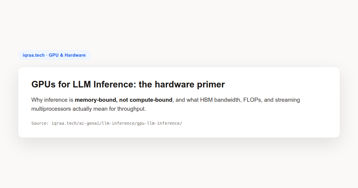 GPUs for LLM inference: the hardware primer covering memory bandwidth, FLOPs, SMs, and HBM for serving large language models.