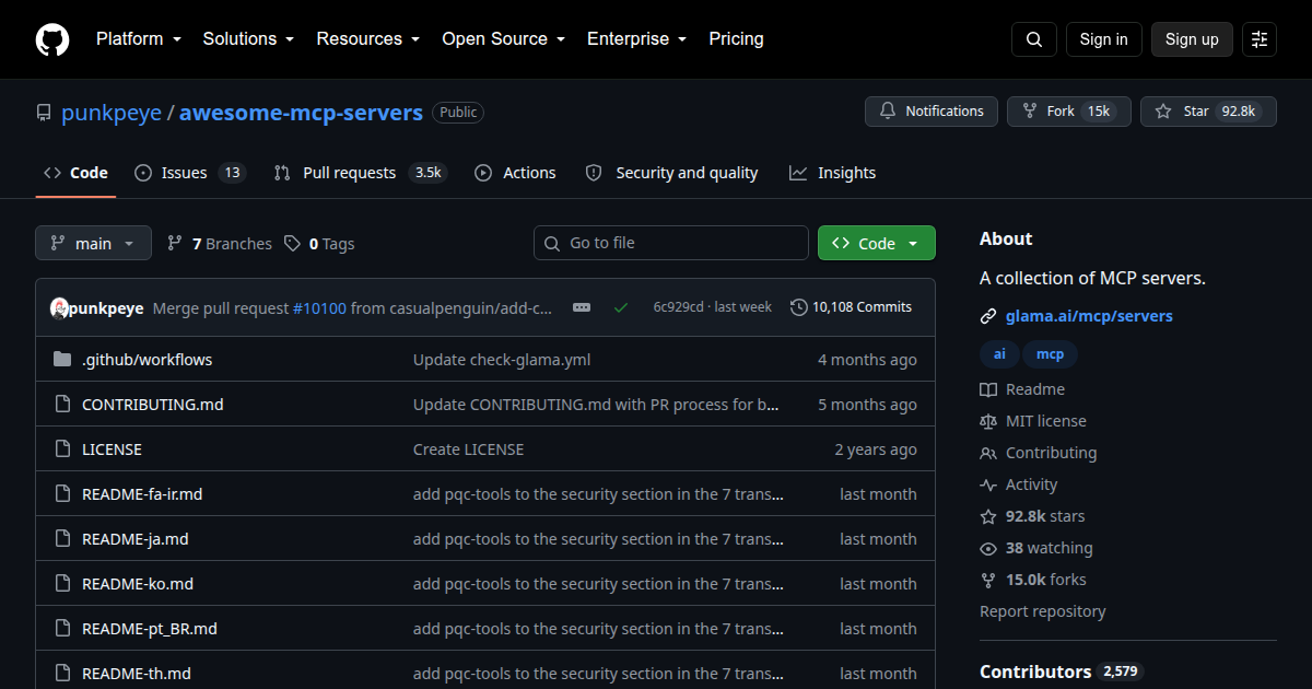 Awesome MCP Servers list on GitHub with its category index